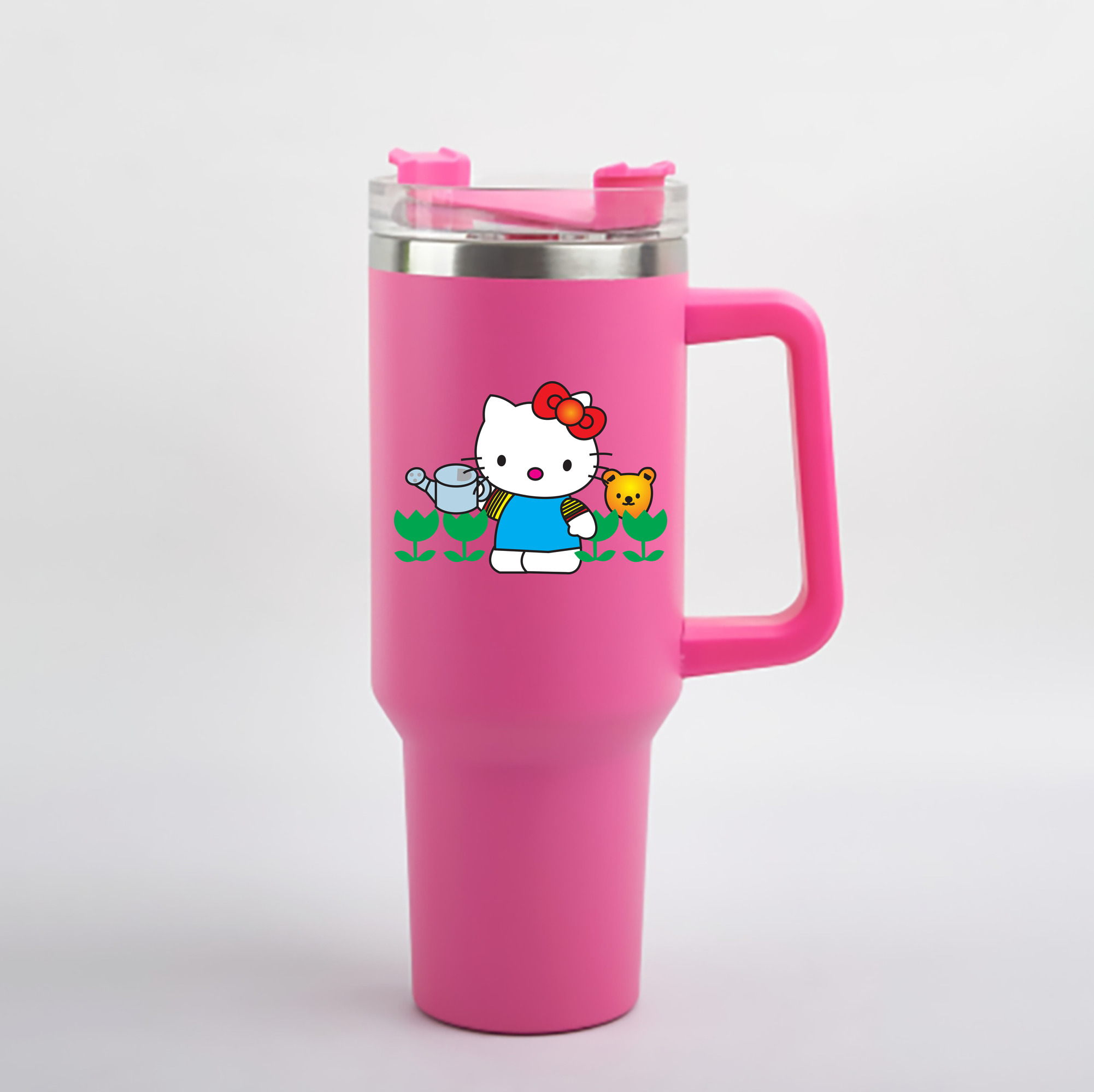 （画像用） Hello Kitty ハローキティ 1200mL車用タンブラー - クリスタルステッカー（プラスチックストロー付き）